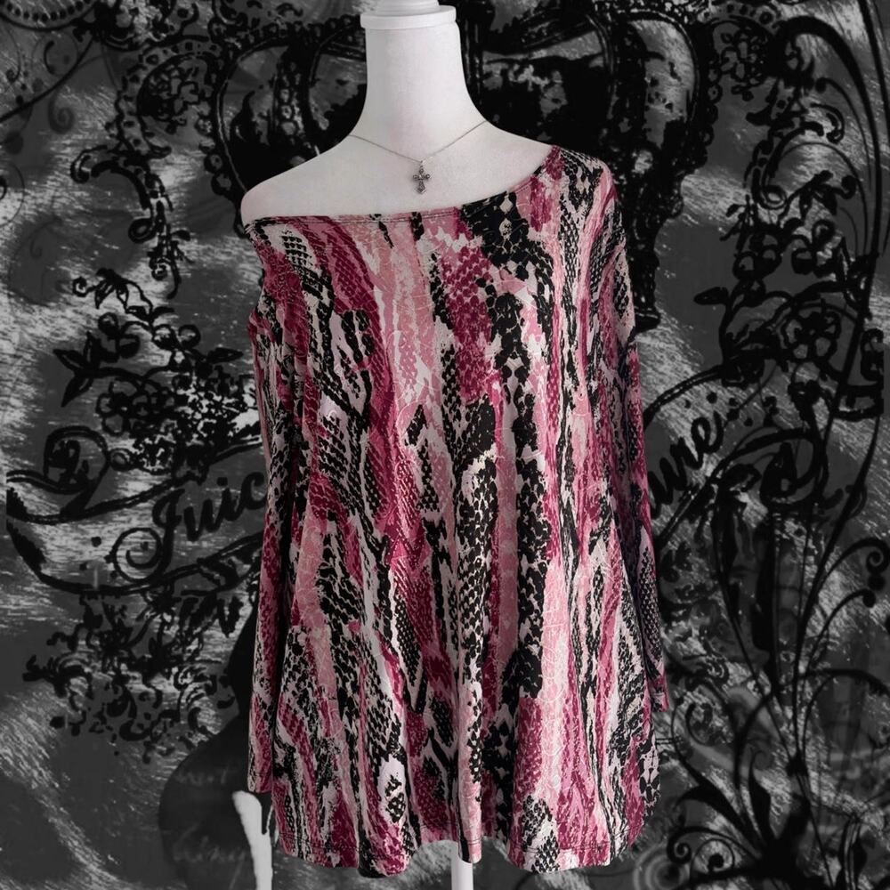 black pink beige softly textured snake print whimsical boho glam top